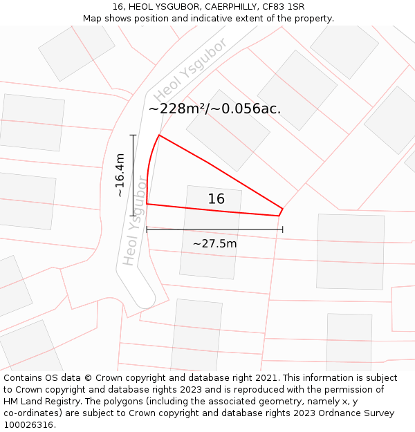 16, HEOL YSGUBOR, CAERPHILLY, CF83 1SR: Plot and title map