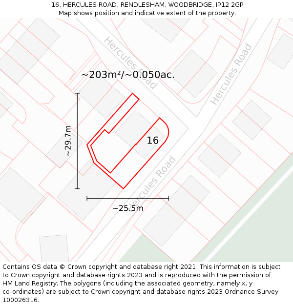 16, HERCULES ROAD, RENDLESHAM, WOODBRIDGE, IP12 2GP: Plot and title map