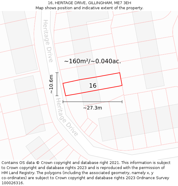 16, HERITAGE DRIVE, GILLINGHAM, ME7 3EH: Plot and title map