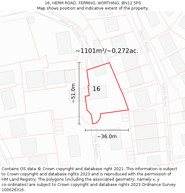 16, HERM ROAD, FERRING, WORTHING, BN12 5PS: Plot and title map