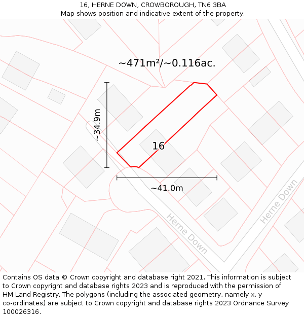 16, HERNE DOWN, CROWBOROUGH, TN6 3BA: Plot and title map