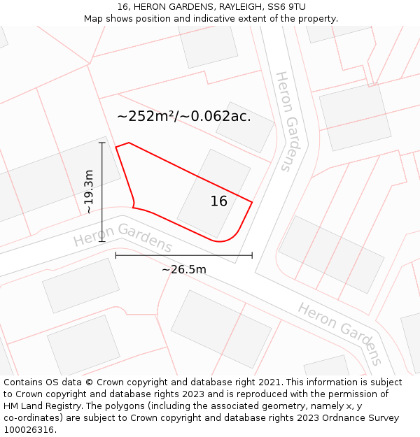 16, HERON GARDENS, RAYLEIGH, SS6 9TU: Plot and title map