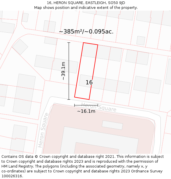 16, HERON SQUARE, EASTLEIGH, SO50 9JD: Plot and title map