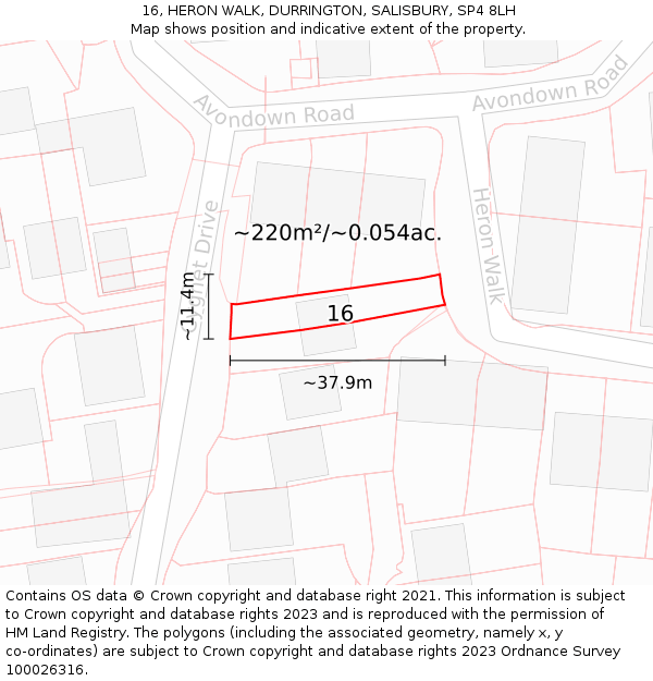 16, HERON WALK, DURRINGTON, SALISBURY, SP4 8LH: Plot and title map