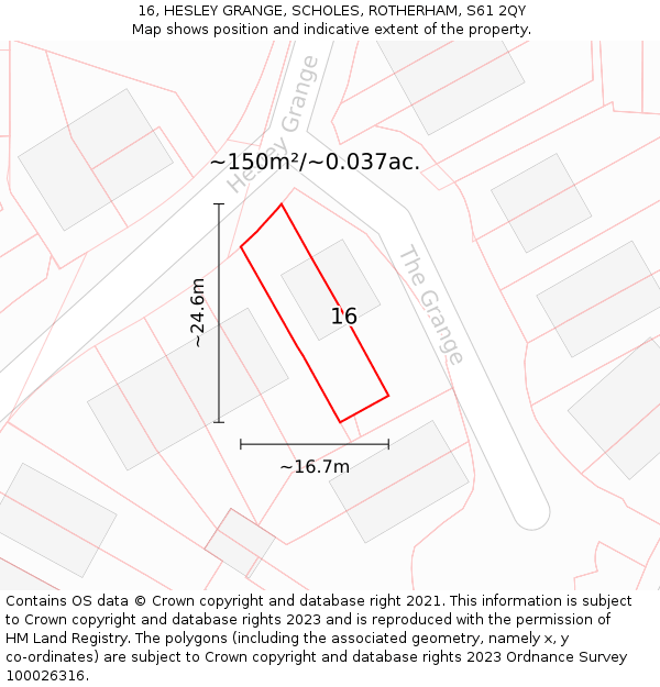 16, HESLEY GRANGE, SCHOLES, ROTHERHAM, S61 2QY: Plot and title map