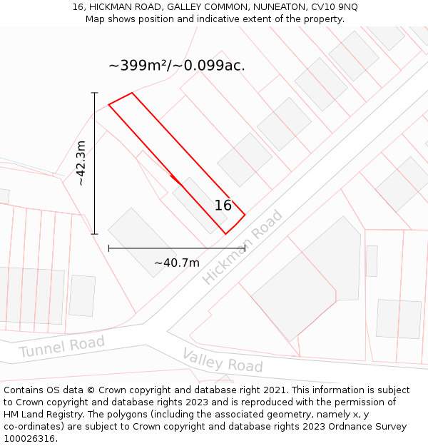 16, HICKMAN ROAD, GALLEY COMMON, NUNEATON, CV10 9NQ: Plot and title map