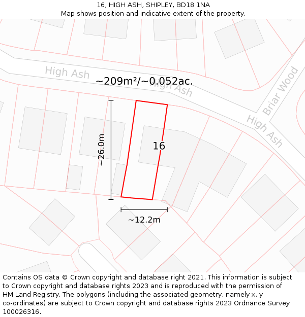 16, HIGH ASH, SHIPLEY, BD18 1NA: Plot and title map