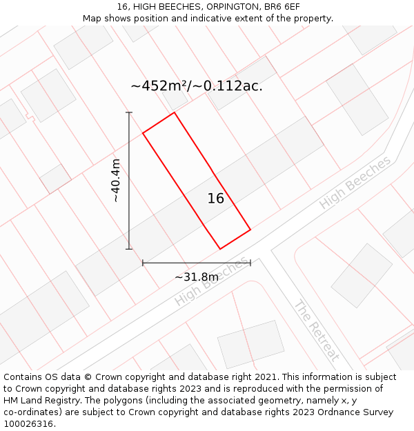 16, HIGH BEECHES, ORPINGTON, BR6 6EF: Plot and title map