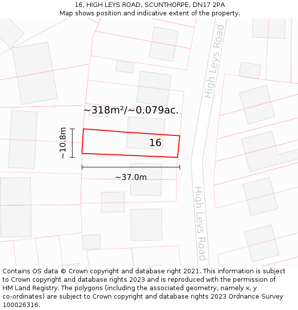 16, HIGH LEYS ROAD, SCUNTHORPE, DN17 2PA: Plot and title map