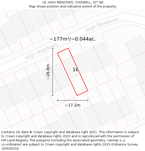 16, HIGH MEADOWS, CHIGWELL, IG7 5JX: Plot and title map