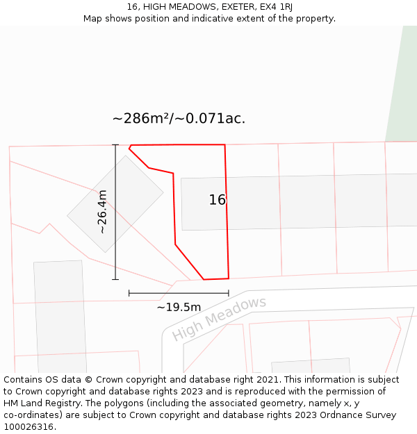 16, HIGH MEADOWS, EXETER, EX4 1RJ: Plot and title map
