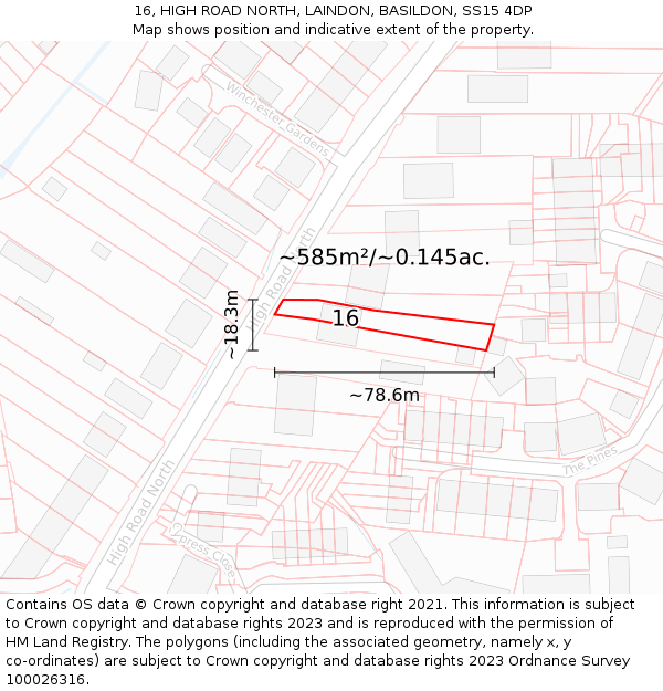 16, HIGH ROAD NORTH, LAINDON, BASILDON, SS15 4DP: Plot and title map