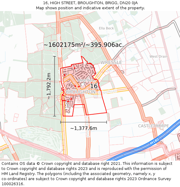 16, HIGH STREET, BROUGHTON, BRIGG, DN20 0JA: Plot and title map