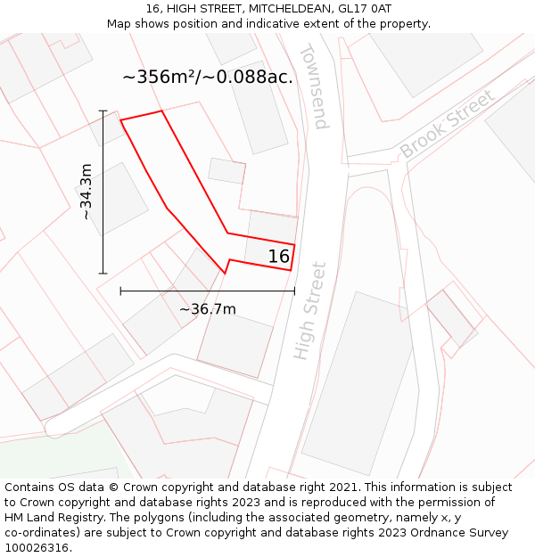 16, HIGH STREET, MITCHELDEAN, GL17 0AT: Plot and title map