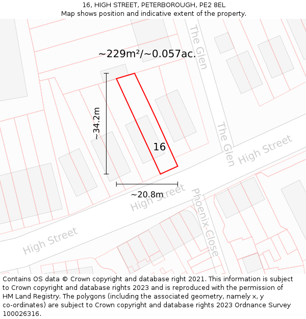 16, HIGH STREET, PETERBOROUGH, PE2 8EL: Plot and title map