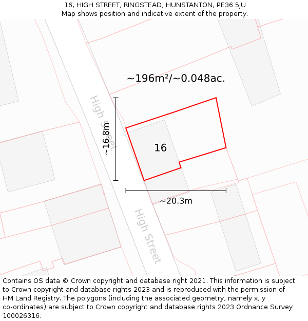16, HIGH STREET, RINGSTEAD, HUNSTANTON, PE36 5JU: Plot and title map