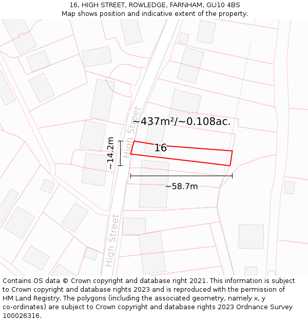 16, HIGH STREET, ROWLEDGE, FARNHAM, GU10 4BS: Plot and title map
