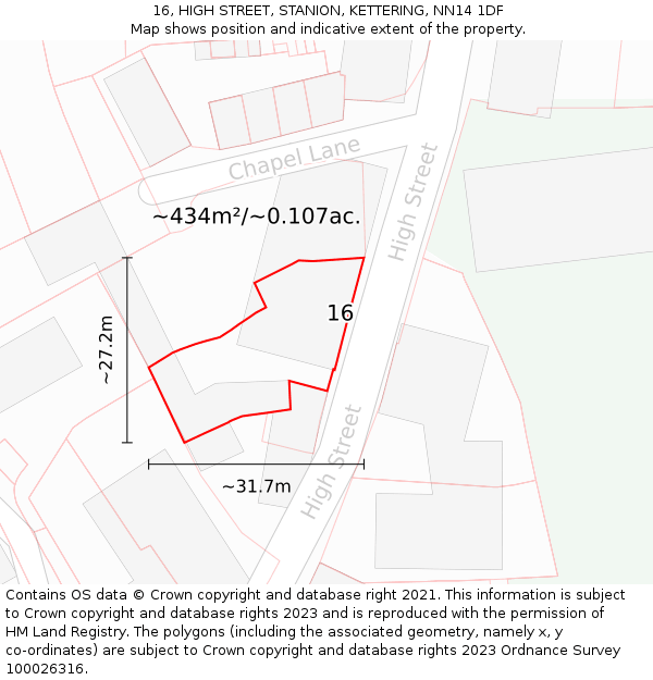 16, HIGH STREET, STANION, KETTERING, NN14 1DF: Plot and title map