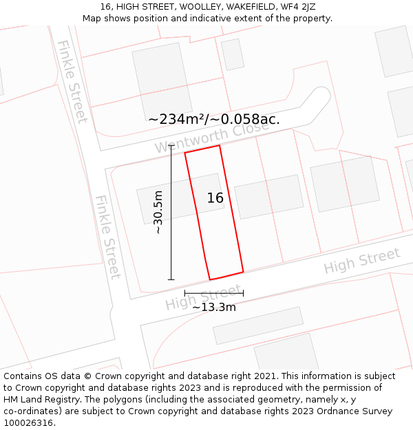 16, HIGH STREET, WOOLLEY, WAKEFIELD, WF4 2JZ: Plot and title map