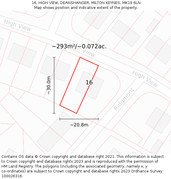 16, HIGH VIEW, DEANSHANGER, MILTON KEYNES, MK19 6LN: Plot and title map