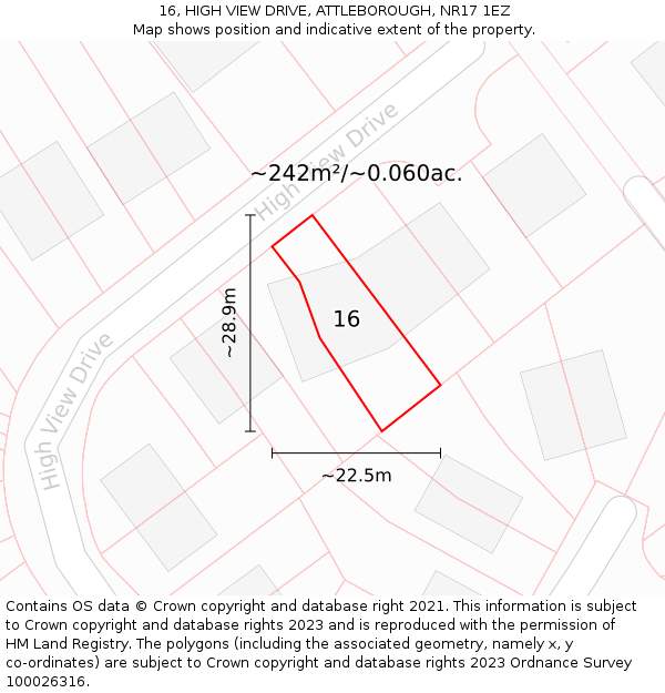 16, HIGH VIEW DRIVE, ATTLEBOROUGH, NR17 1EZ: Plot and title map