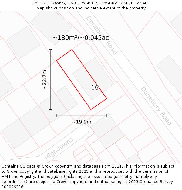 16, HIGHDOWNS, HATCH WARREN, BASINGSTOKE, RG22 4RH: Plot and title map