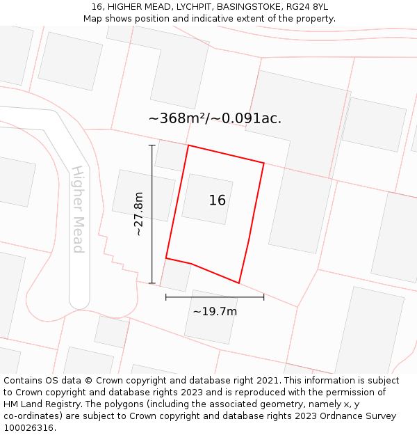 16, HIGHER MEAD, LYCHPIT, BASINGSTOKE, RG24 8YL: Plot and title map