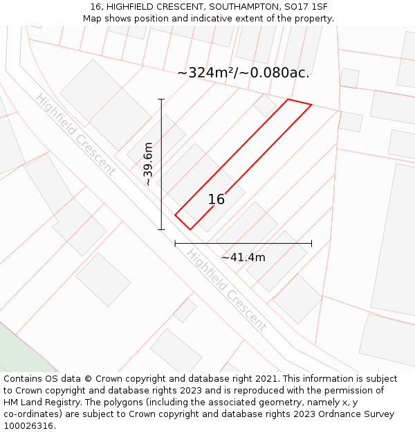 16, HIGHFIELD CRESCENT, SOUTHAMPTON, SO17 1SF: Plot and title map