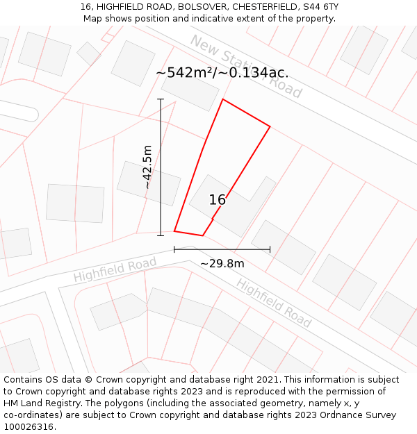 16, HIGHFIELD ROAD, BOLSOVER, CHESTERFIELD, S44 6TY: Plot and title map
