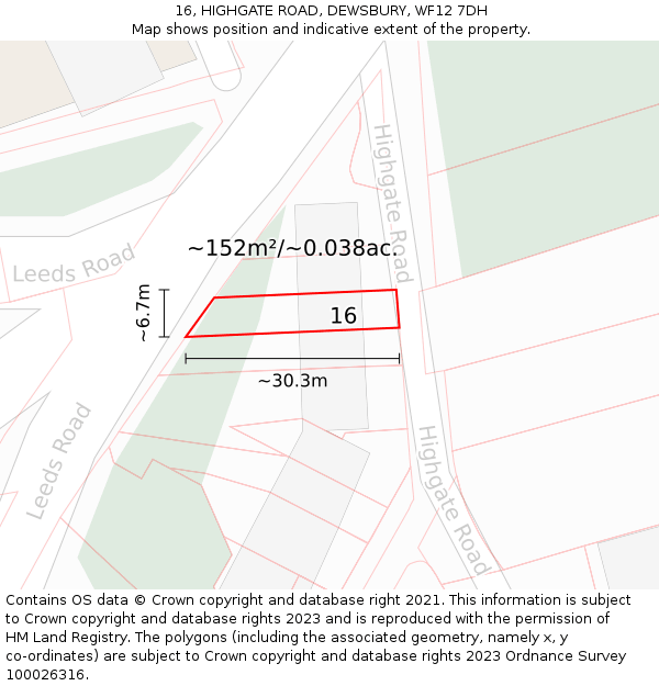 16, HIGHGATE ROAD, DEWSBURY, WF12 7DH: Plot and title map