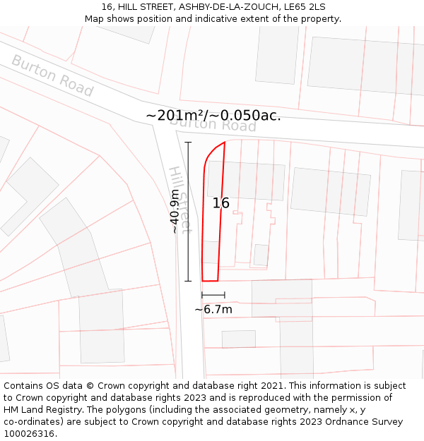 16, HILL STREET, ASHBY-DE-LA-ZOUCH, LE65 2LS: Plot and title map
