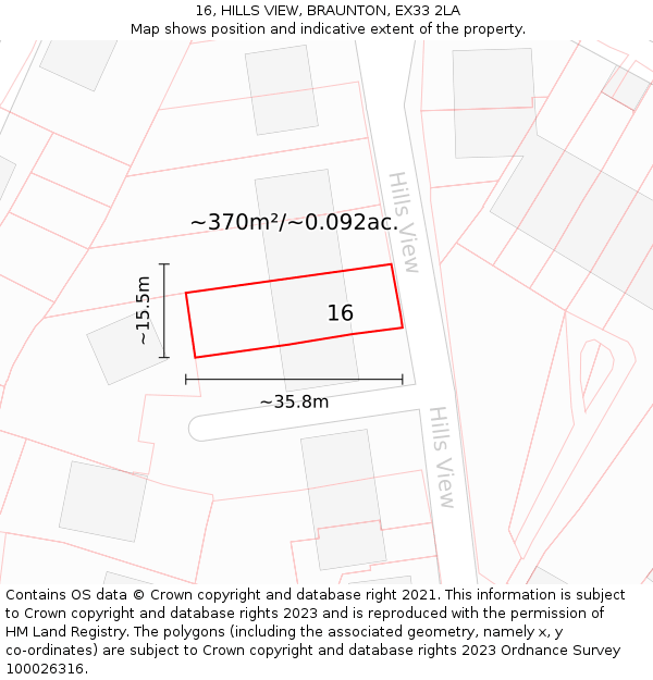 16, HILLS VIEW, BRAUNTON, EX33 2LA: Plot and title map