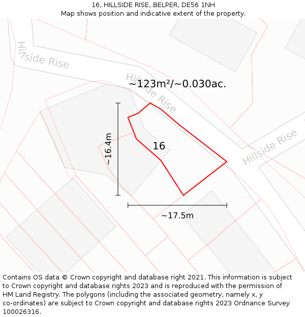 16, HILLSIDE RISE, BELPER, DE56 1NH: Plot and title map