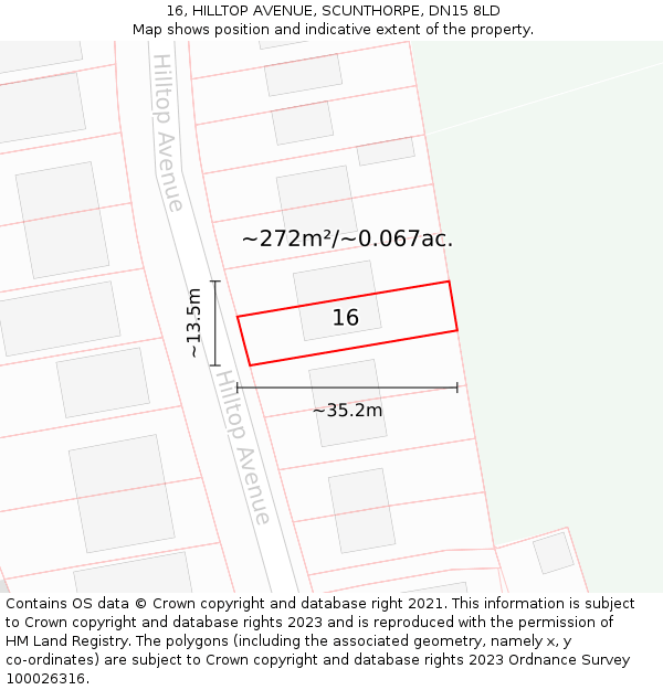 16, HILLTOP AVENUE, SCUNTHORPE, DN15 8LD: Plot and title map