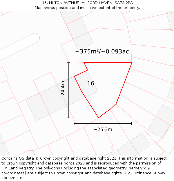 16, HILTON AVENUE, MILFORD HAVEN, SA73 2PA: Plot and title map