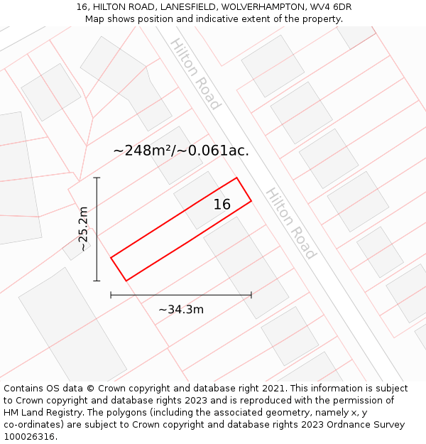 16, HILTON ROAD, LANESFIELD, WOLVERHAMPTON, WV4 6DR: Plot and title map