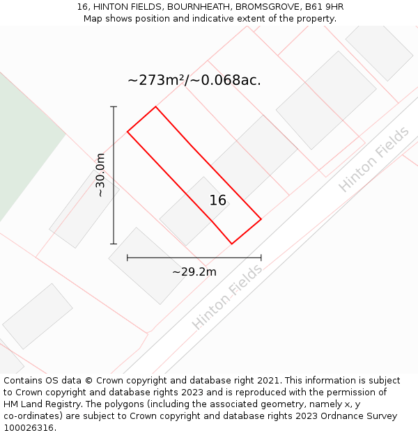 16, HINTON FIELDS, BOURNHEATH, BROMSGROVE, B61 9HR: Plot and title map