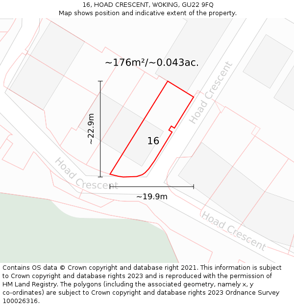 16, HOAD CRESCENT, WOKING, GU22 9FQ: Plot and title map