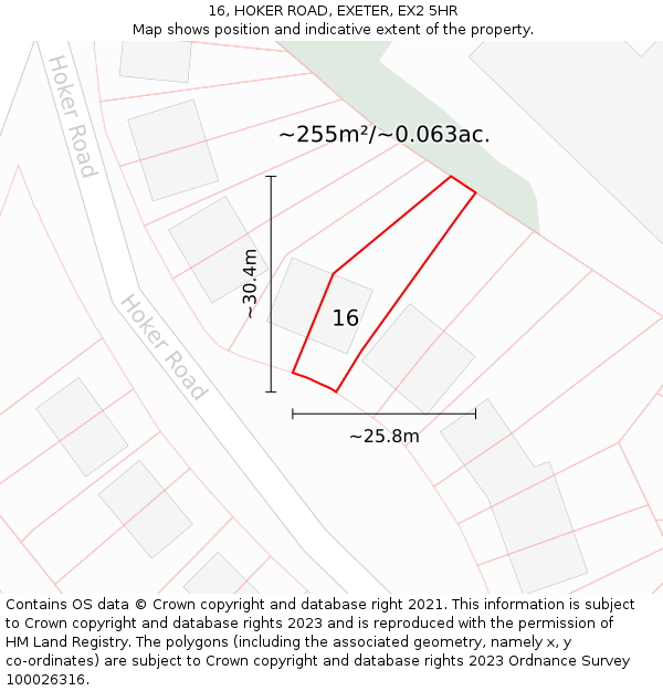 16, HOKER ROAD, EXETER, EX2 5HR: Plot and title map