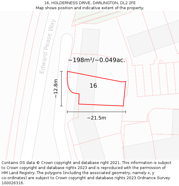 16, HOLDERNESS DRIVE, DARLINGTON, DL2 2FE: Plot and title map