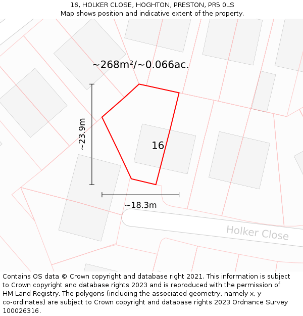 16, HOLKER CLOSE, HOGHTON, PRESTON, PR5 0LS: Plot and title map