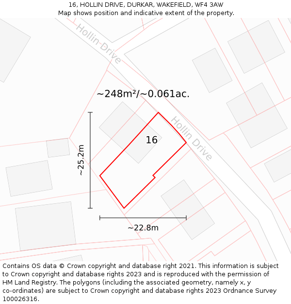16, HOLLIN DRIVE, DURKAR, WAKEFIELD, WF4 3AW: Plot and title map