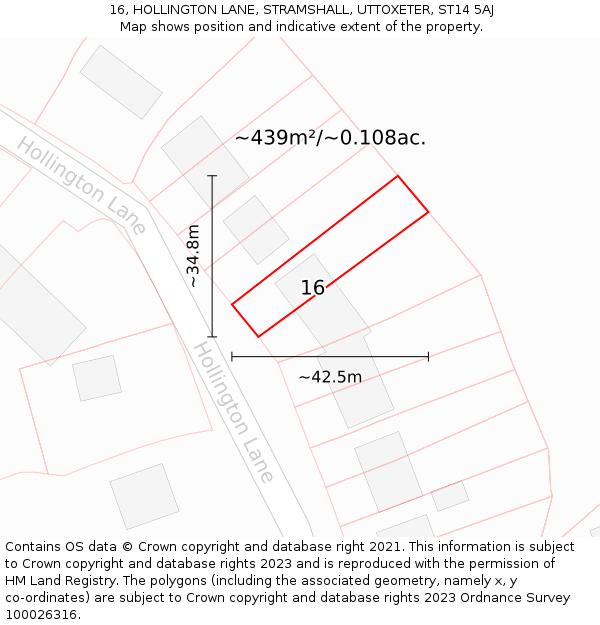 16, HOLLINGTON LANE, STRAMSHALL, UTTOXETER, ST14 5AJ: Plot and title map