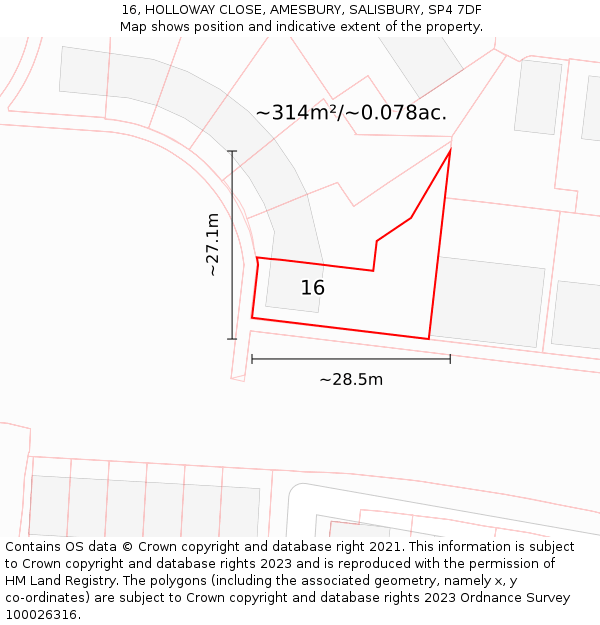 16, HOLLOWAY CLOSE, AMESBURY, SALISBURY, SP4 7DF: Plot and title map