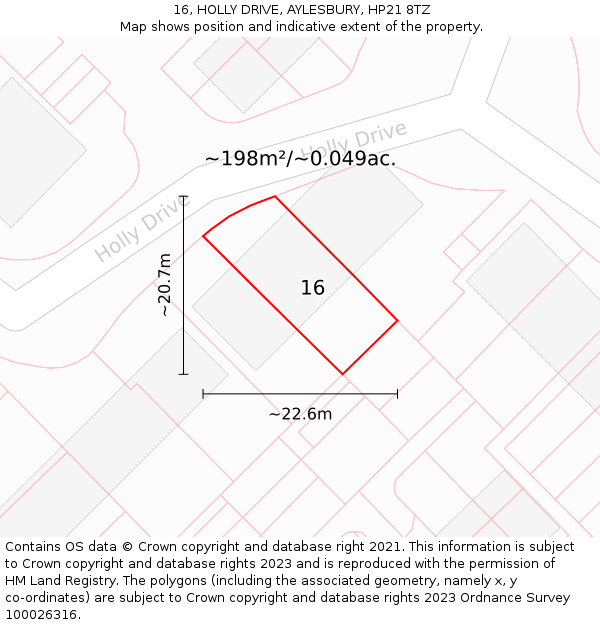 16, HOLLY DRIVE, AYLESBURY, HP21 8TZ: Plot and title map
