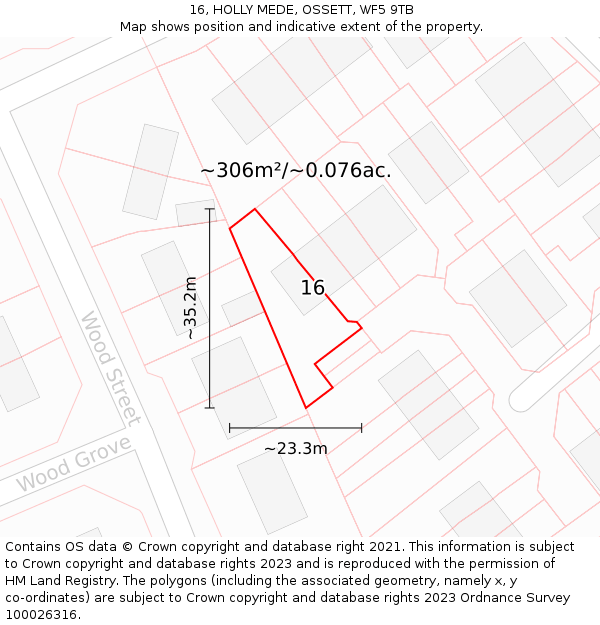 16, HOLLY MEDE, OSSETT, WF5 9TB: Plot and title map