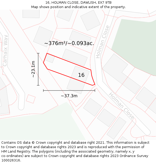 16, HOLMAN CLOSE, DAWLISH, EX7 9TB: Plot and title map