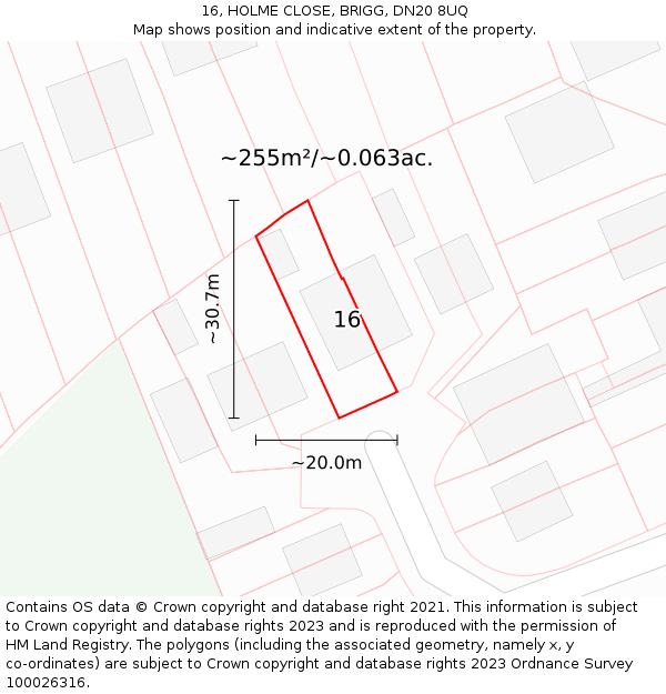 16, HOLME CLOSE, BRIGG, DN20 8UQ: Plot and title map
