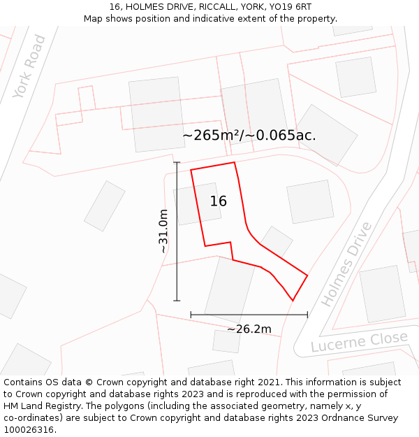 16, HOLMES DRIVE, RICCALL, YORK, YO19 6RT: Plot and title map