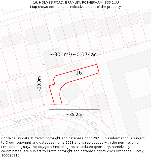 16, HOLMES ROAD, BRAMLEY, ROTHERHAM, S66 1UU: Plot and title map
